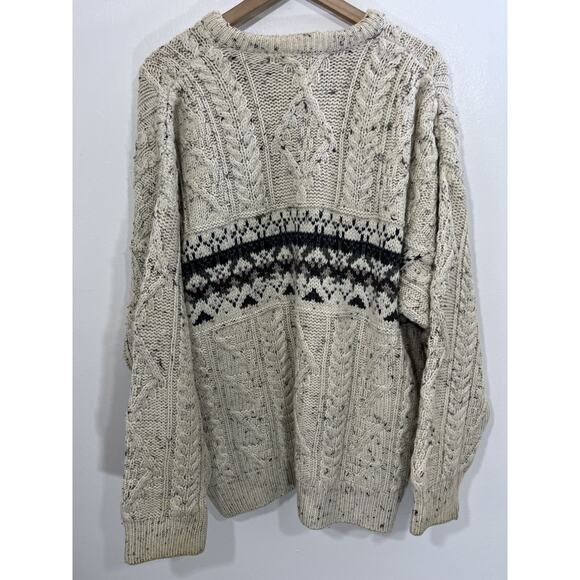 LL Bean Irish Wool Fair Isle Grandpa Heritage Sweater L Cabincore Fisherman Knit - Picture 7 of 16
